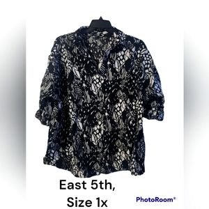 East 5th Black and White Button Up Blouse, Size 1X